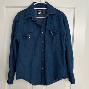 Well Worn Wrangler Dark Blue Denim Button-Up Shirt